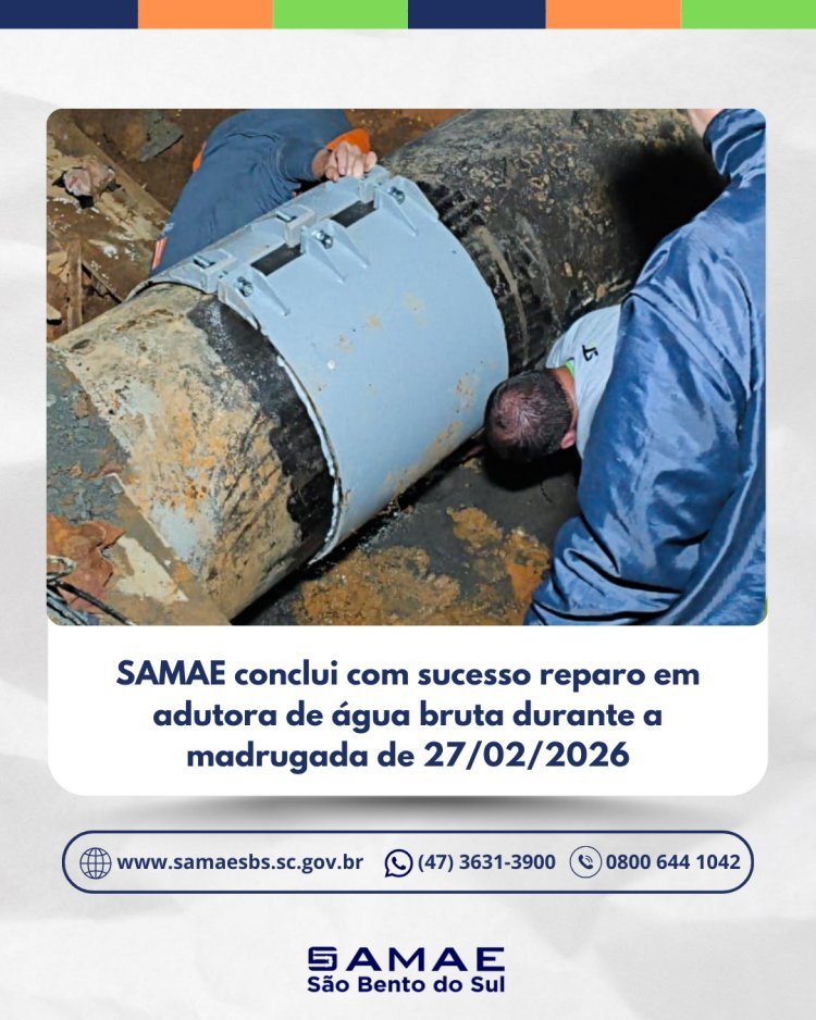 SAMAE conclui com sucesso reparo em adutora de água bruta durante a madrugada